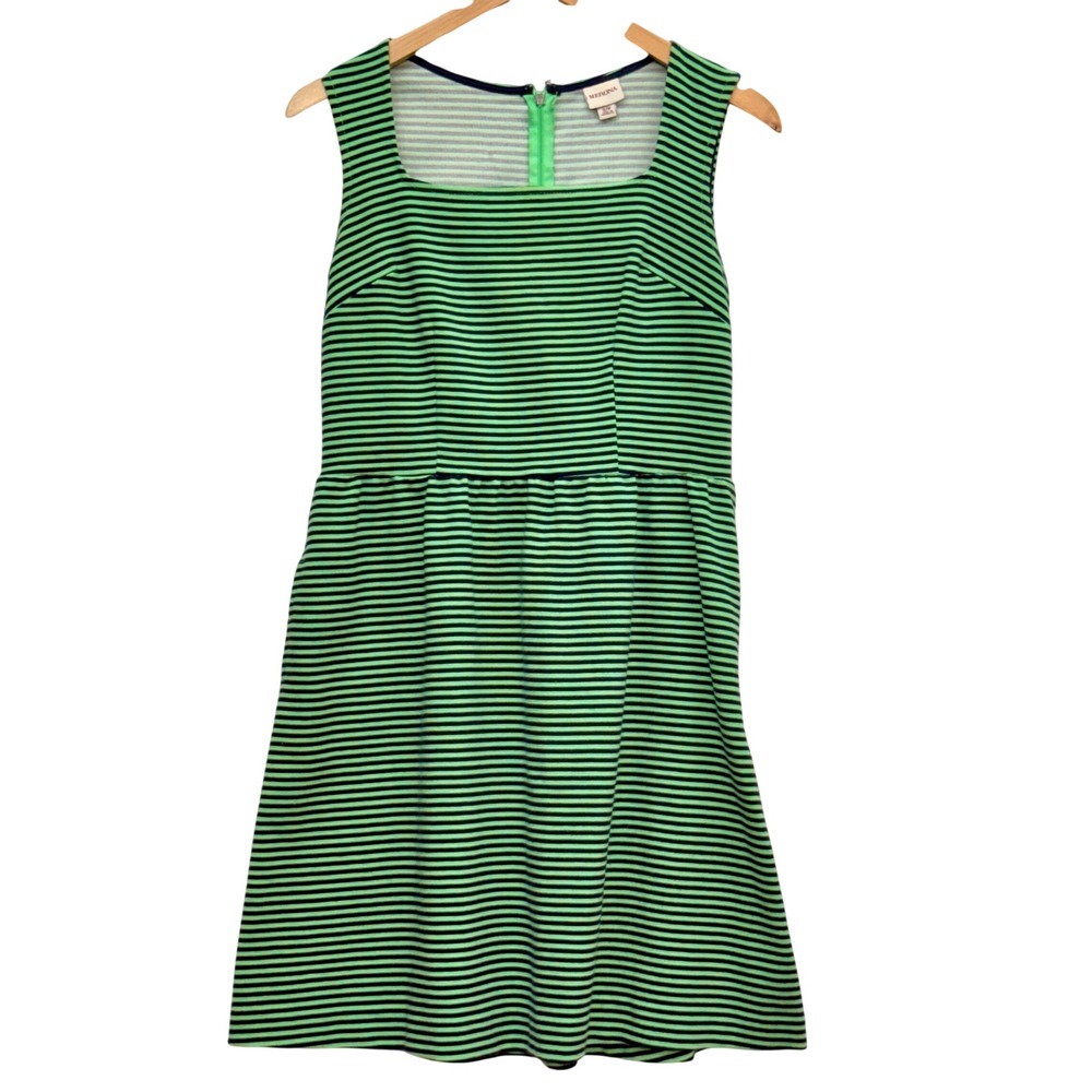 Merona Womens Green Navy Blue Striped Sleeveless Fit Flare Dress Small S/P